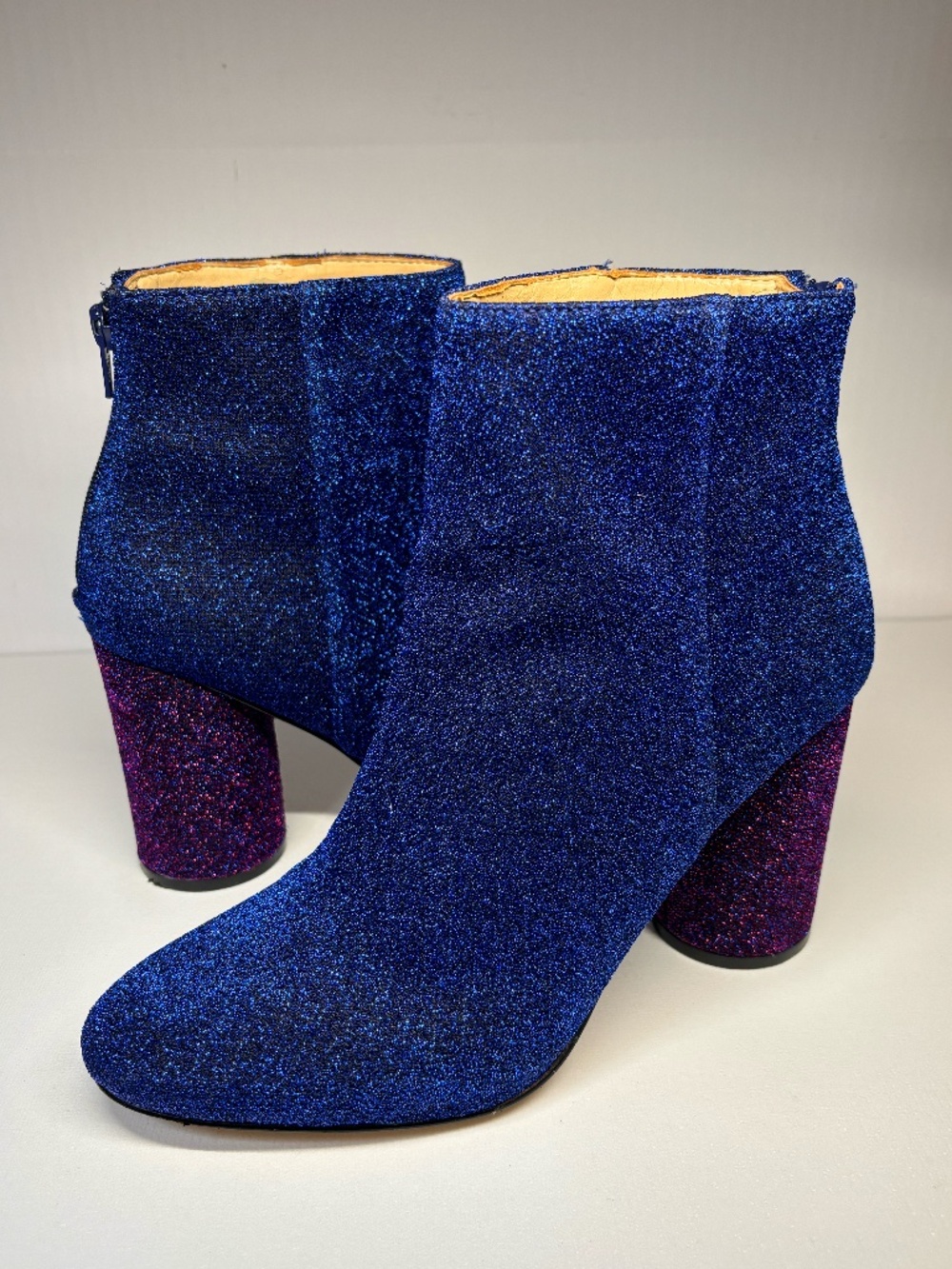 Katy Perry The Mayari Blue Glitter Ankle Booties Pink Glitter Heel Size 8.5